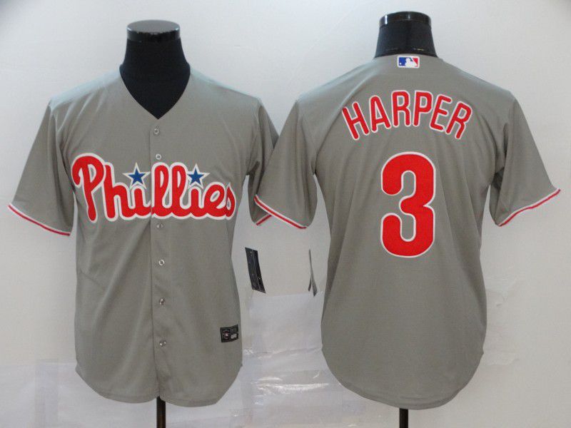 Men Philadelphia Phillies 3 Harper Grey Nike Game MLB Jerseys